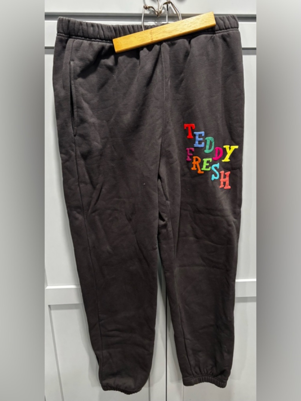 Teddy Fresh black spell-out joggers  With Embroidered Logo Size XL